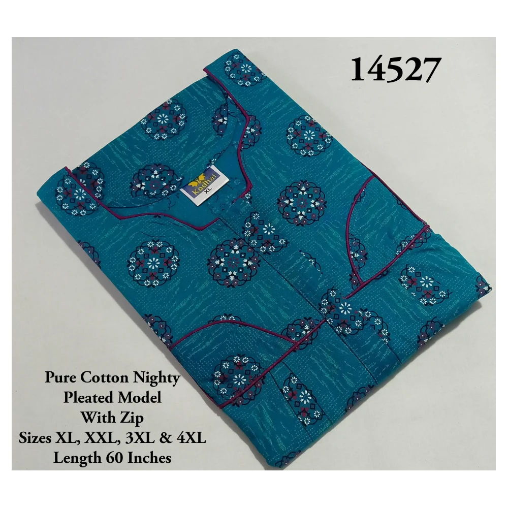 60 Inches Length Nighty (3XL(50)/60/Pure Cotton/Multicolor/With Zip)