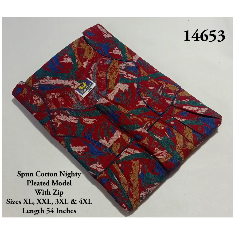 Spun Cotton Nighty (XXL(48)/54/Spun Cotton/Multicolor/With Zip)