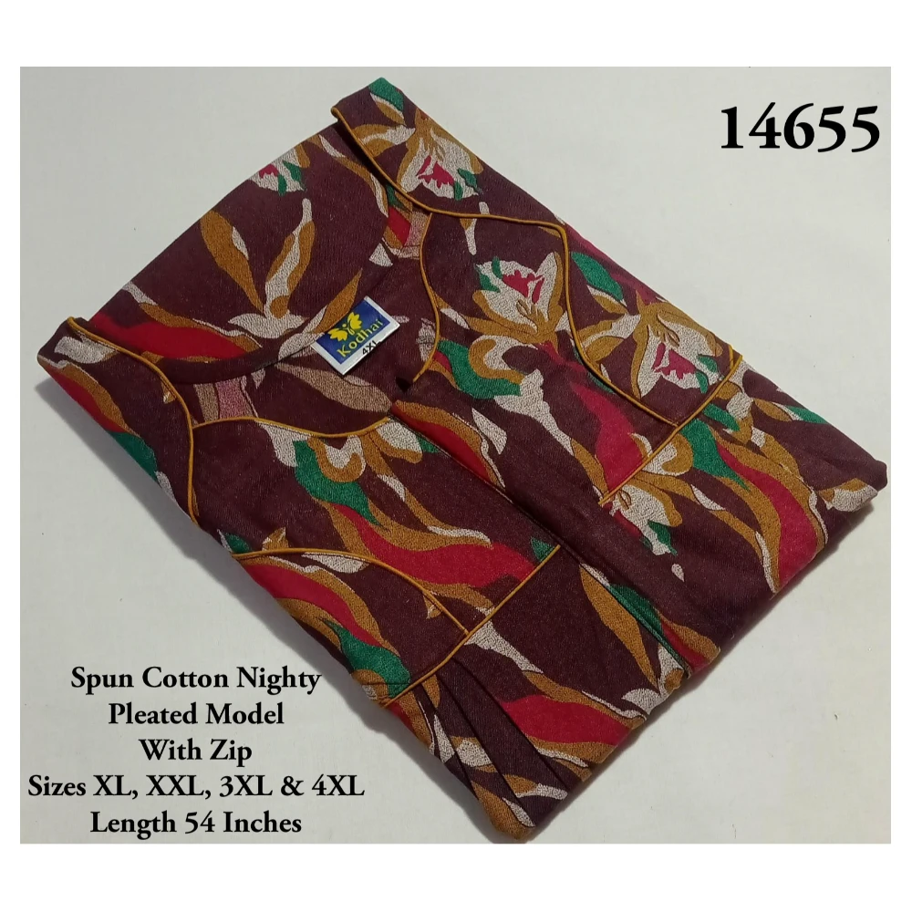Spun Cotton Nighty (XXL(48)/54/Spun Cotton/Multicolor/With Zip)