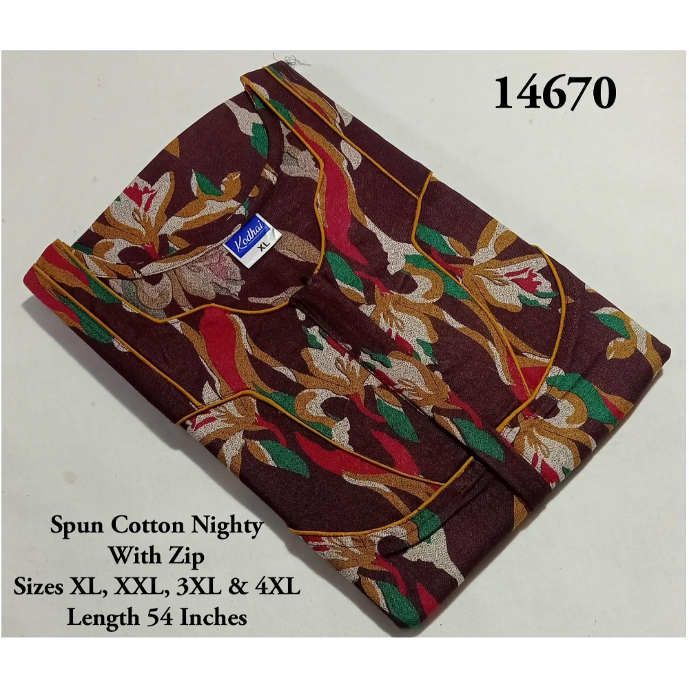Spun Cotton Nighty (XL(44)/54/Spun Cotton/Multicolor/With Zip)