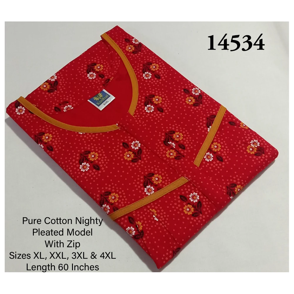 60 Inches Length Nighty (XXL(48)/60/Pure Cotton/Multicolor/With Zip)