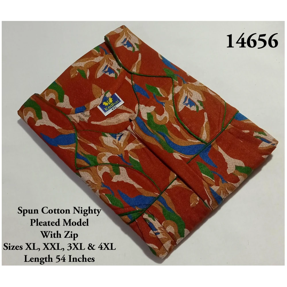 Spun Cotton Nighty (4XL(54)/54/Spun Cotton/Multicolor/With Zip)