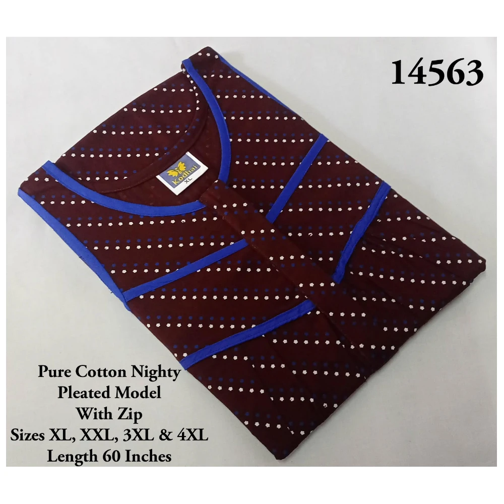 60 Inches Length Nighty (XL(44)/60/Pure Cotton/Multicolor/With Zip)
