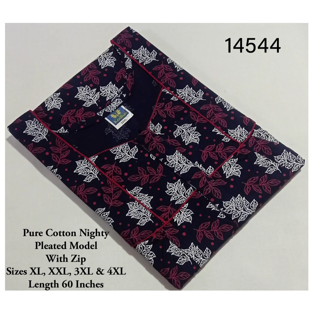 60 Inches Length Nighty (XXL(48)/60/Pure Cotton/Multicolor/With Zip)
