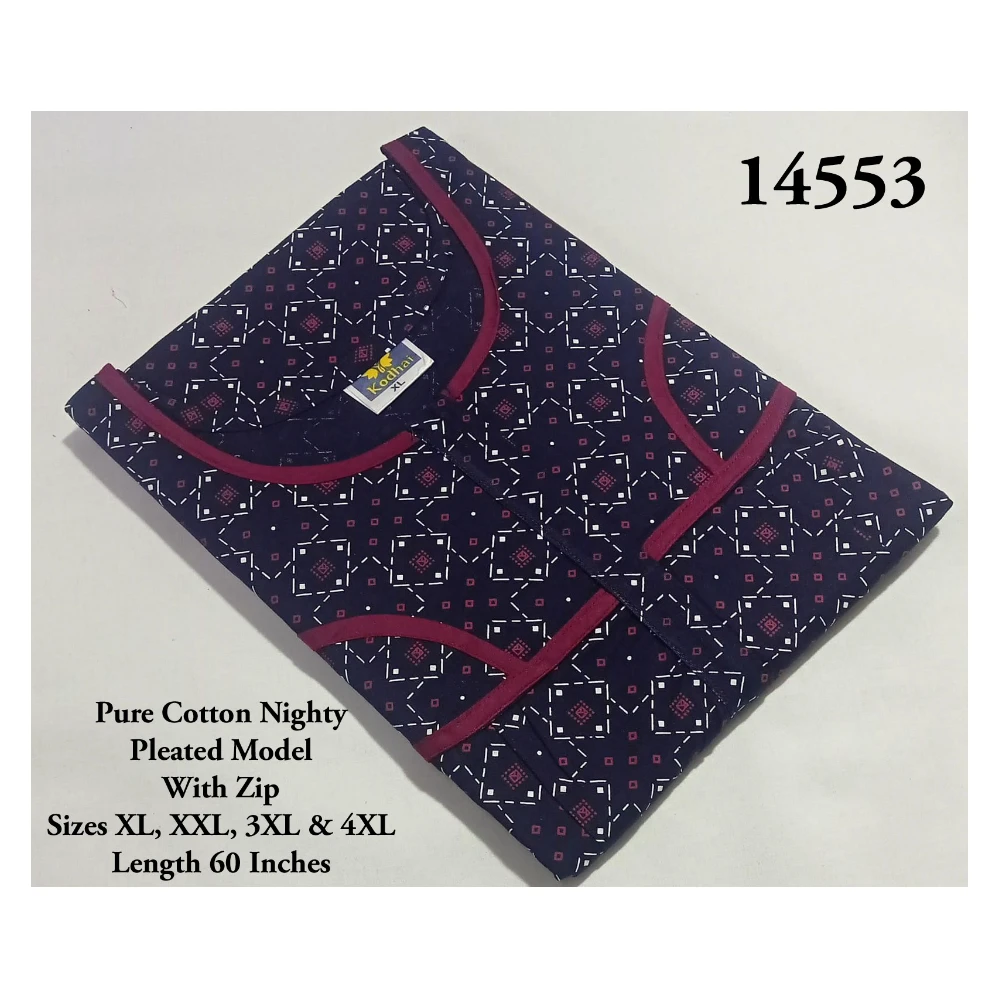 60 Inches Length Nighty (XXL(48)/60/Pure Cotton/Multicolor/With Zip)