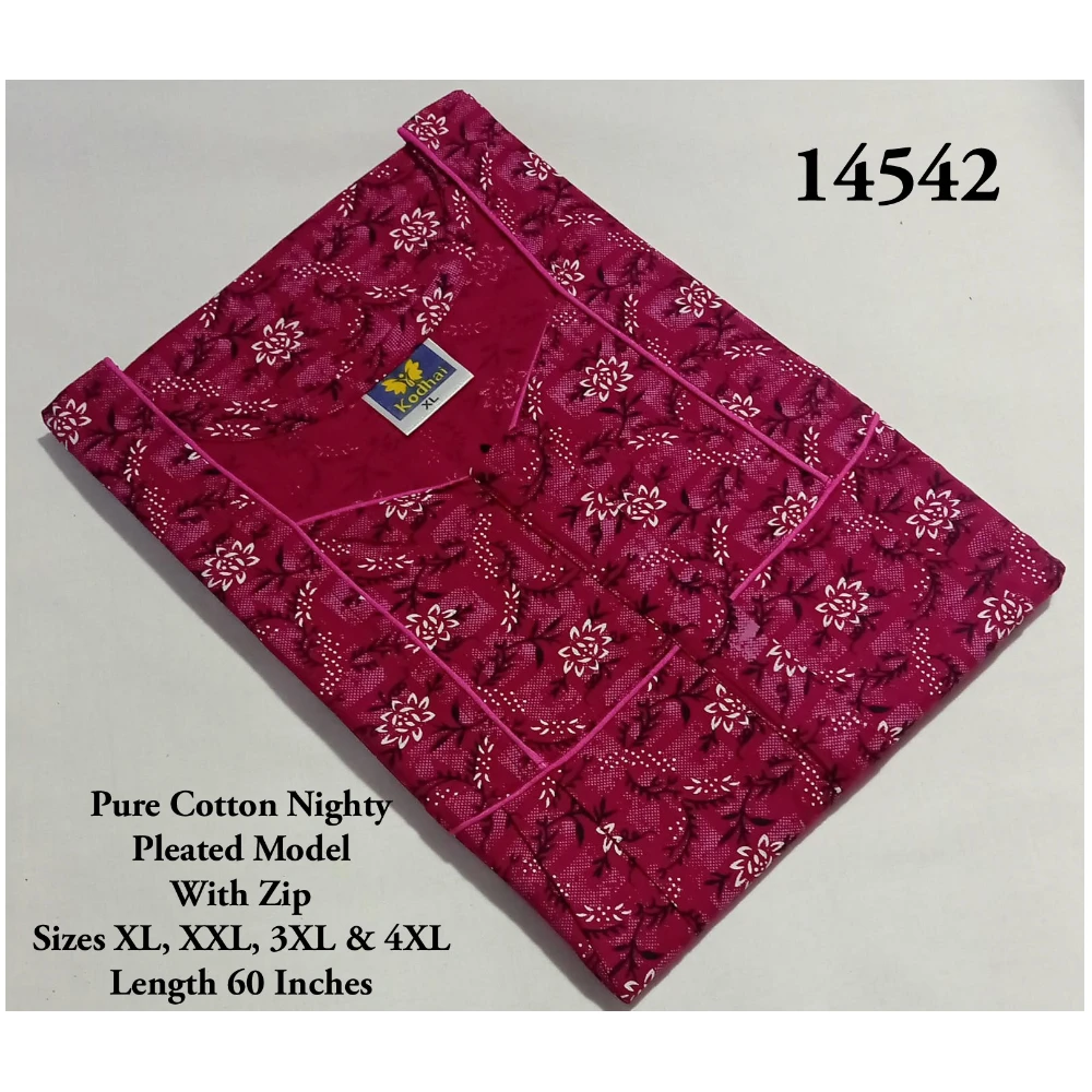 60 Inches Length Nighty (XXL(48)/60/Pure Cotton/Multicolor/With Zip)