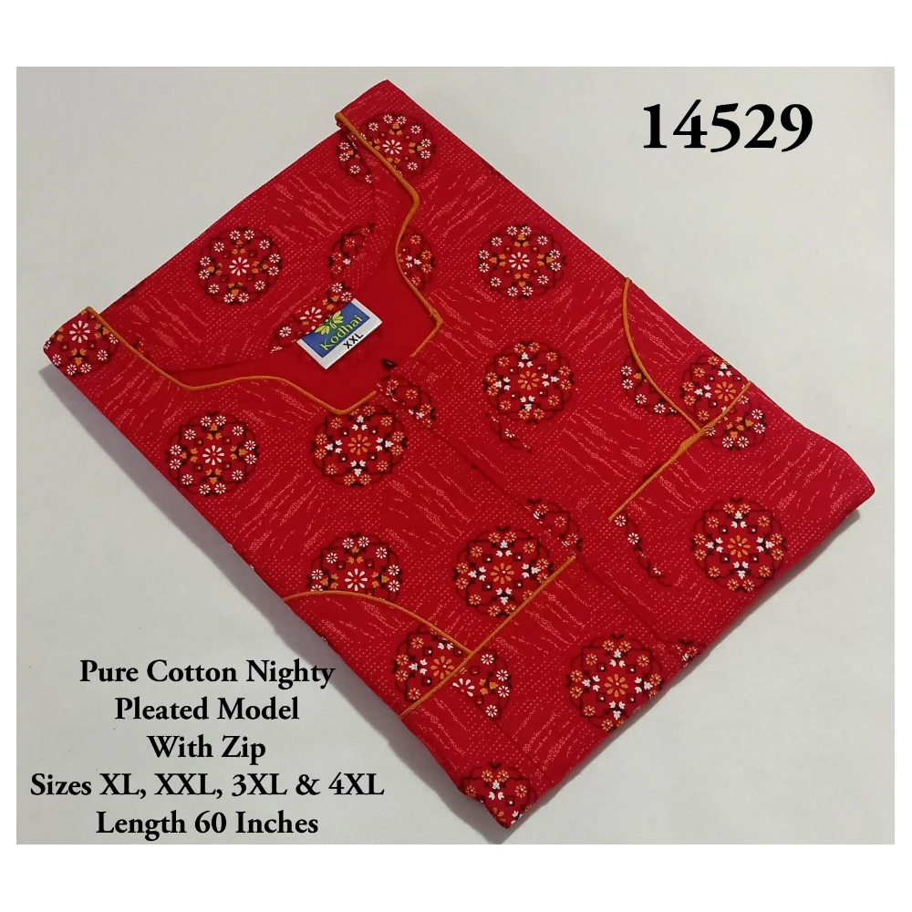 60 Inches Length Nighty (XXL(48)/60/Pure Cotton/Multicolor/With Zip)