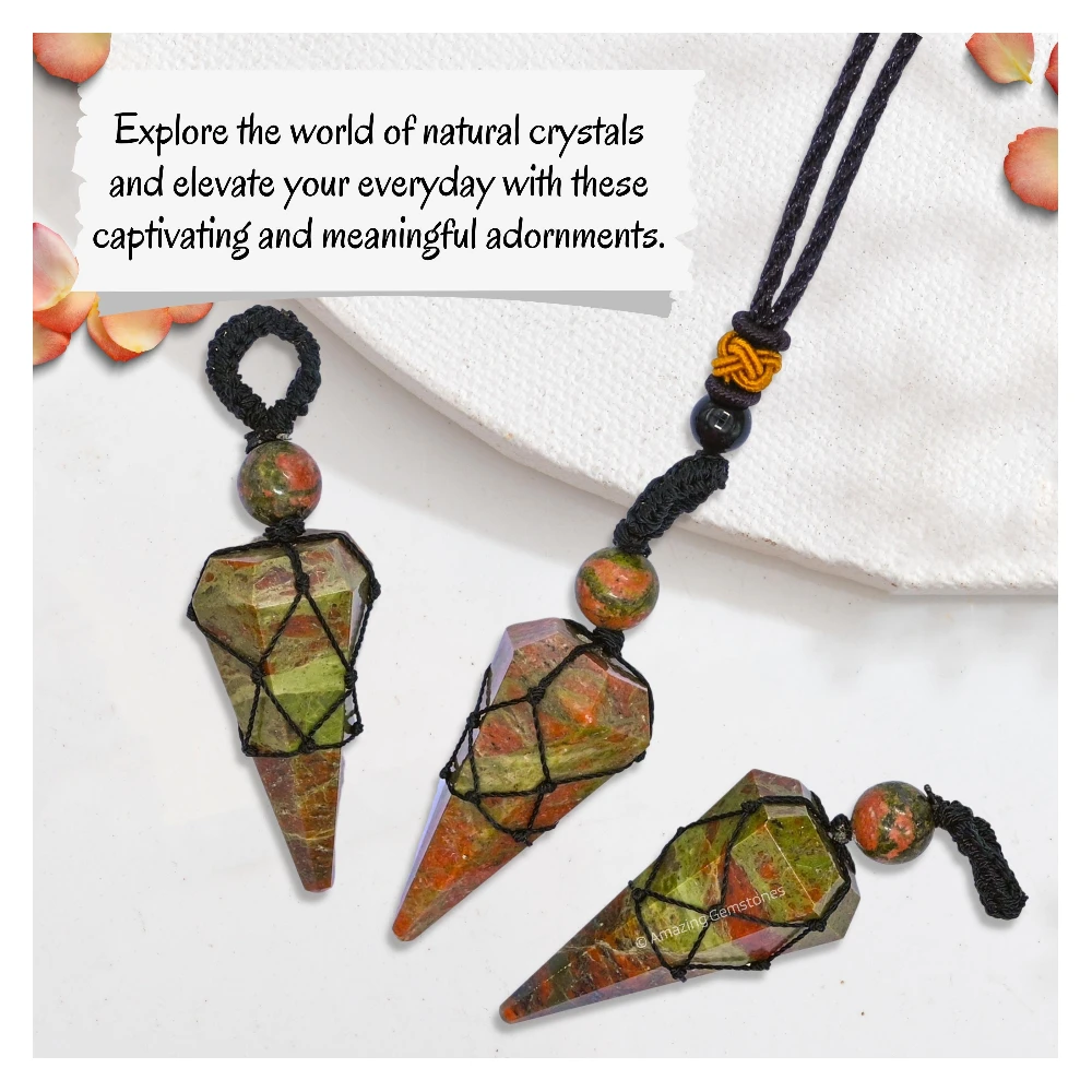 Unakite Pendulum Pendant Necklace (Macrame)