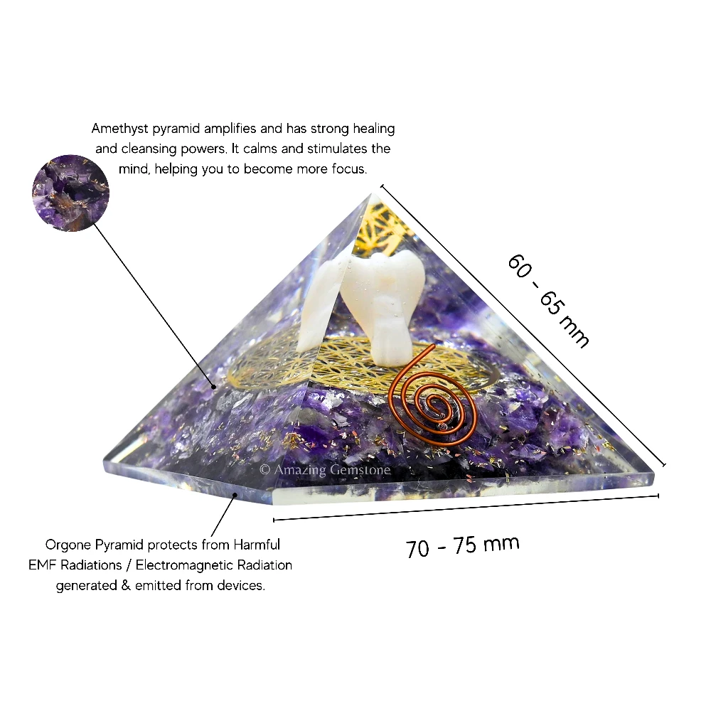 Amethyst Orgone Pyramid - Flower of Life with Angel
