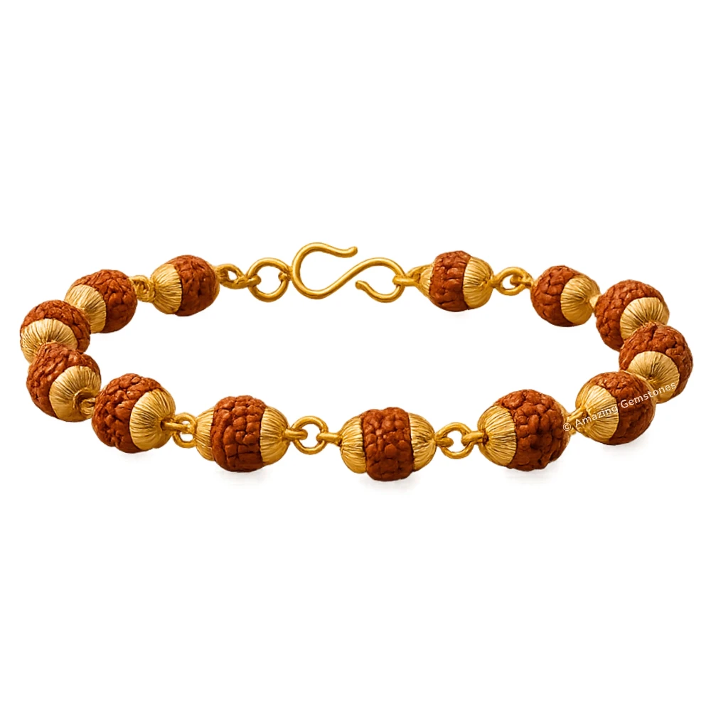 6mm Rudraksha Bracelet (Gold Chain)