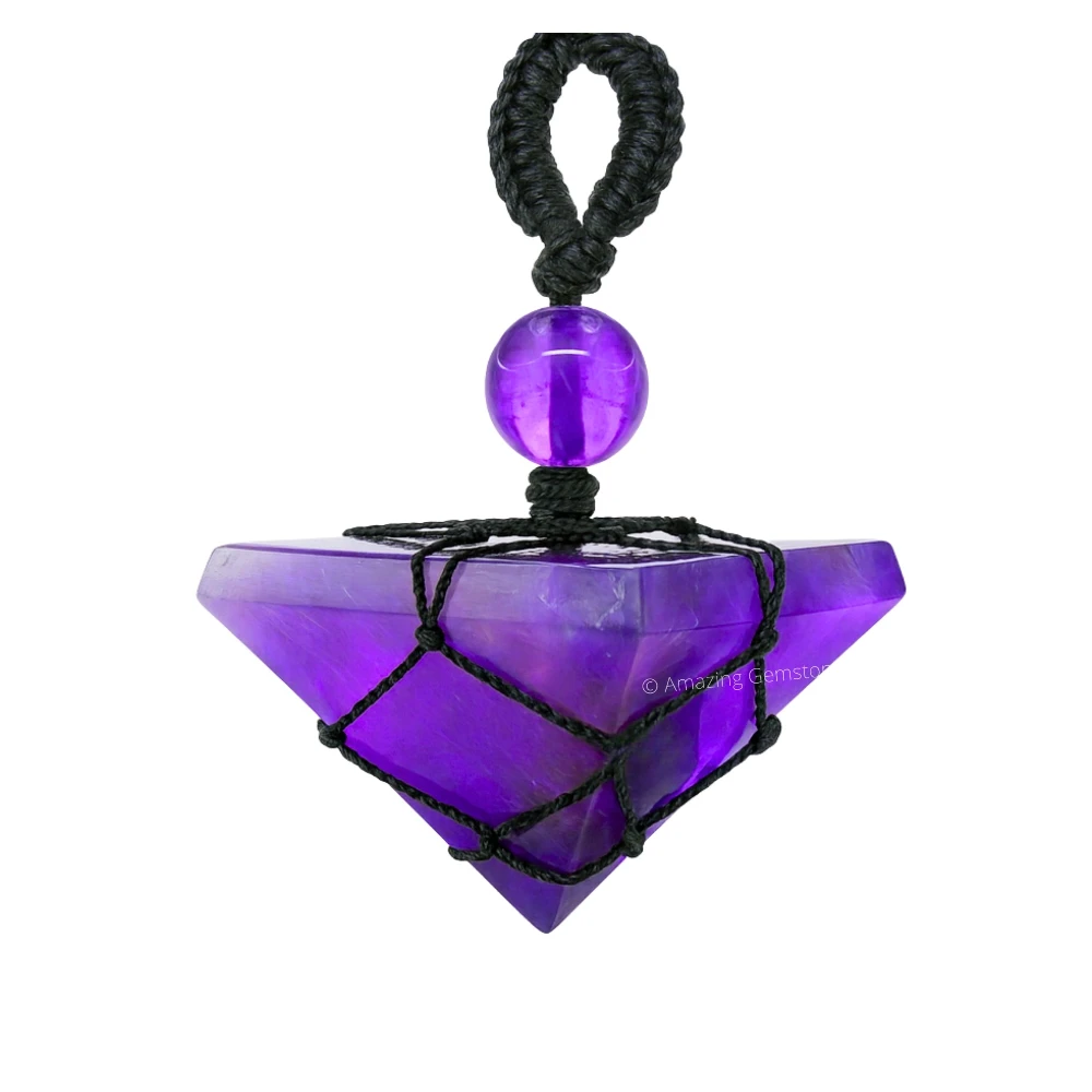 Amethyst Pyramid Pendant Necklace (Macrame)