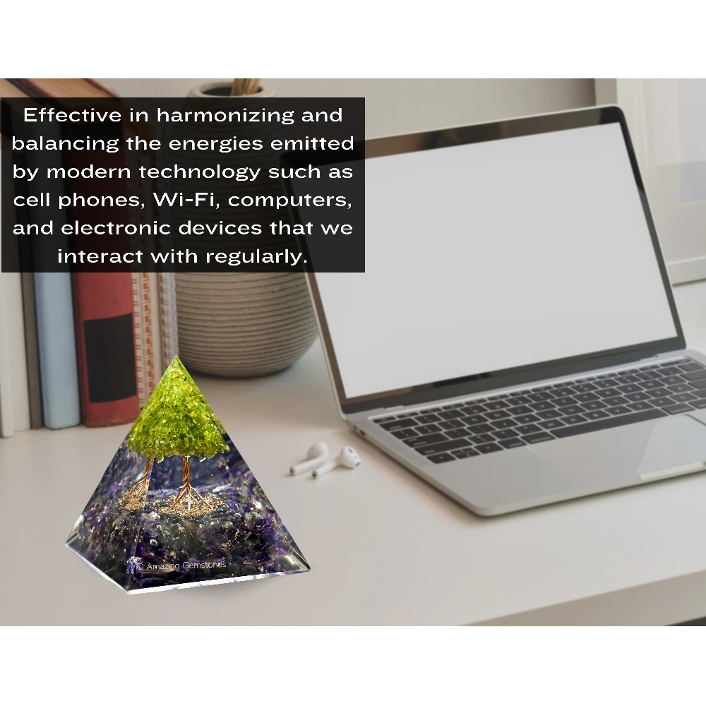 Amethyst with Peridot Tree Orgone Pyramid - 70mm