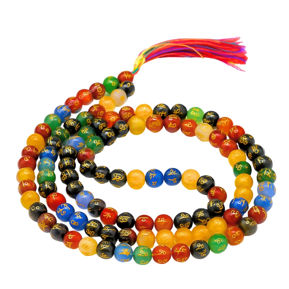 Multi Gemstone Mala (Om Mani Padme Hum) (Without Knot)