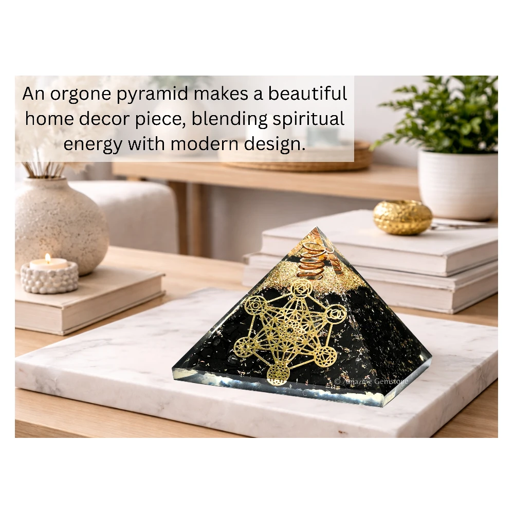 Shungite Orgone Pyramid - Chakra Metatron Cube