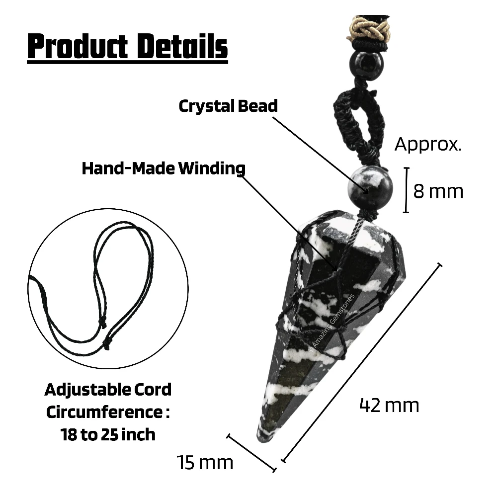 Black White Tourmaline Pendulum Pendant Necklace (Macrame)