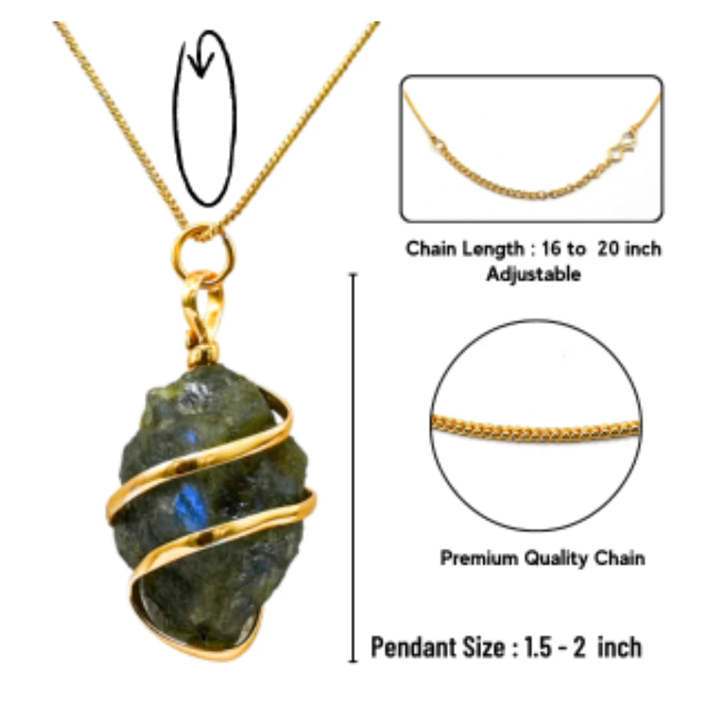 Labradorite Necklace - Raw Crystal (Gold)