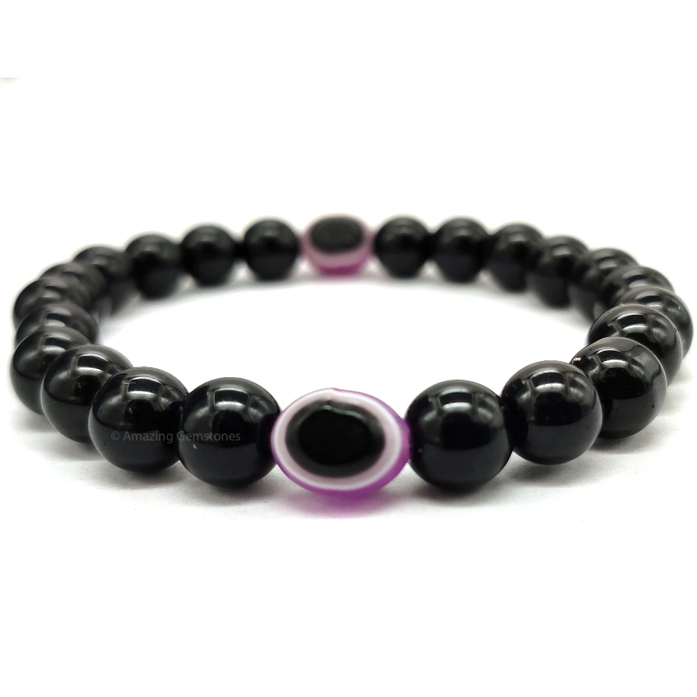 Purple Evil Eye and Black Obsidian Bracelet