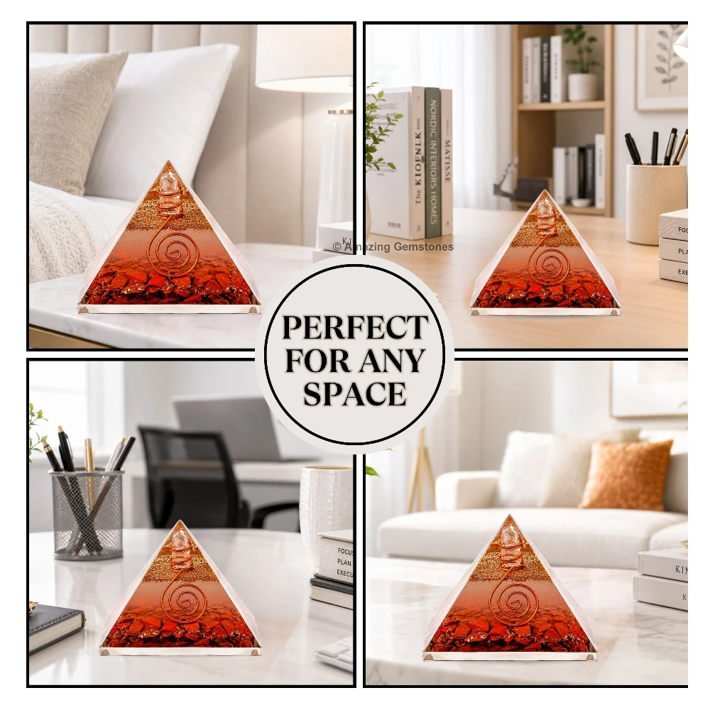 Red Jasper Orgone Pyramid - Glow in Dark
