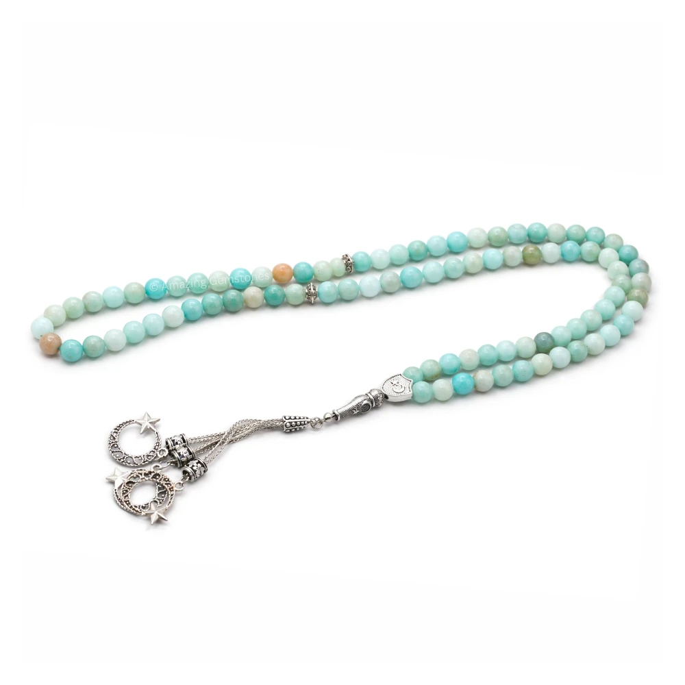 Amazonite Crystal Tasbeeh Sibha Prayer Beads (Silver)
