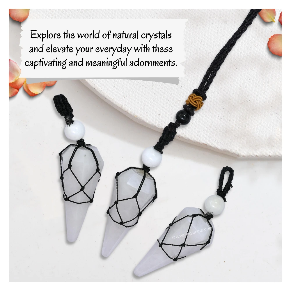Snow Quartz Pendulum Pendant Necklace (Macrame)