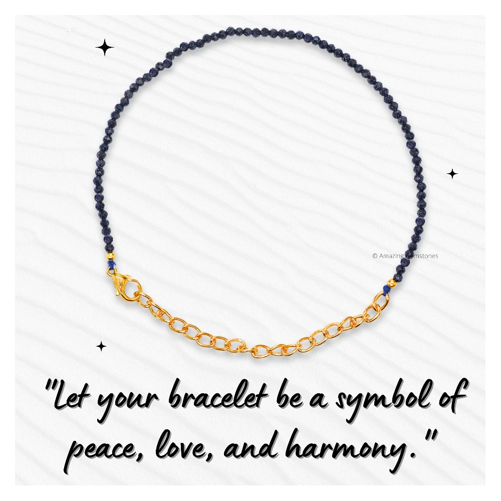 Blue Sunstone Dyed Crystal Bracelet - 2mm Faceted Bead (Gold)