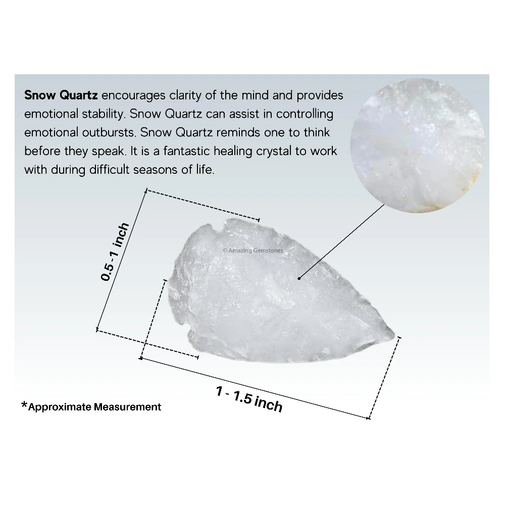 Snow Quartz Crystal Arrowhead - 1" to 1.5" (5 Pieces)