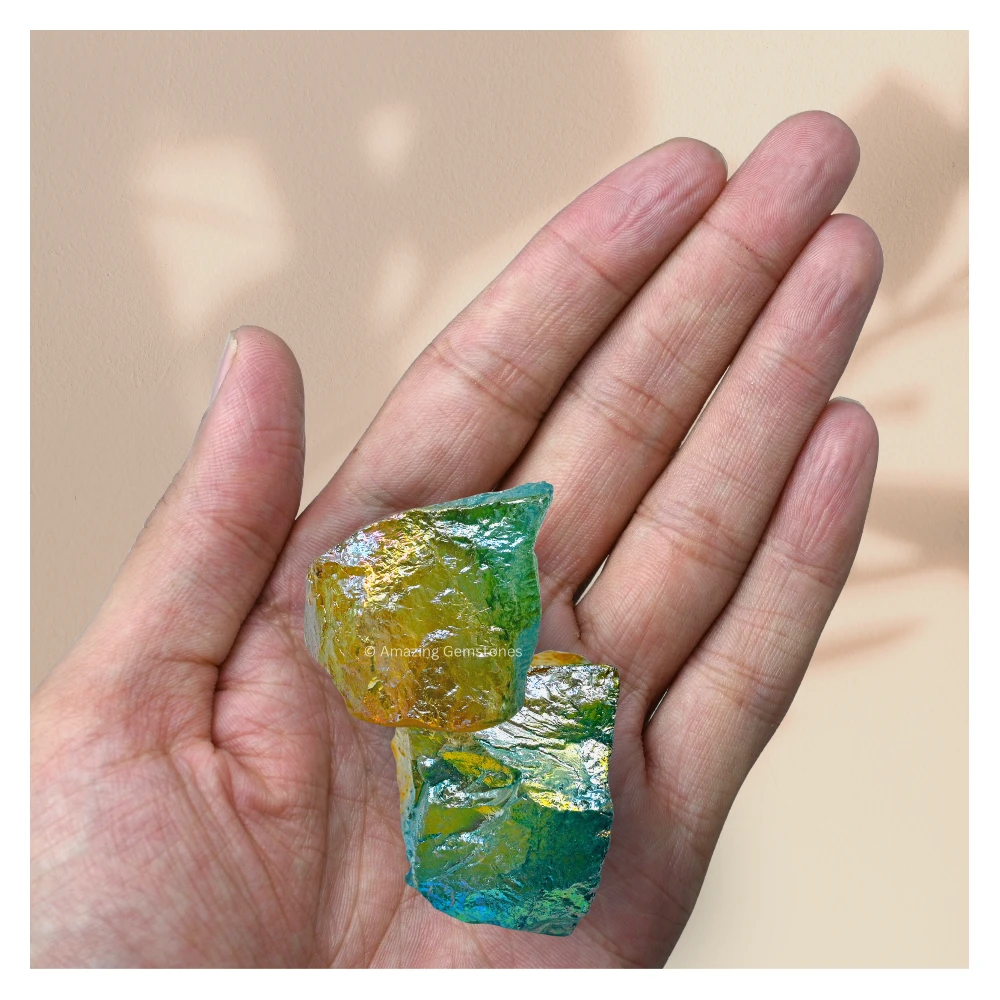 Aqua Apple Tangerine Aura Quartz Raw Crystals (2 Pieces)