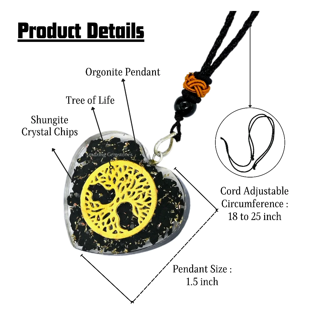 Shungite Necklace - Tree of Life (Heart)