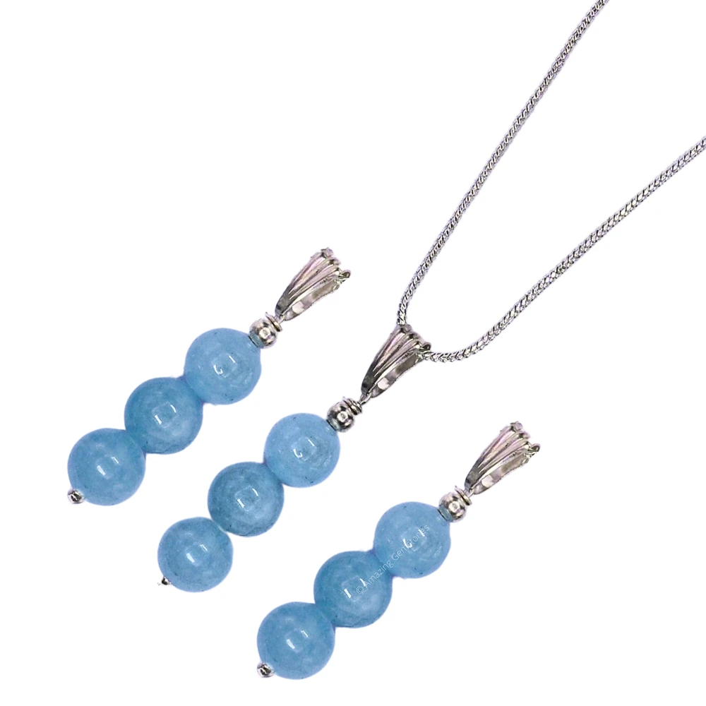 Aquamarine Bead Pendant (Silver)