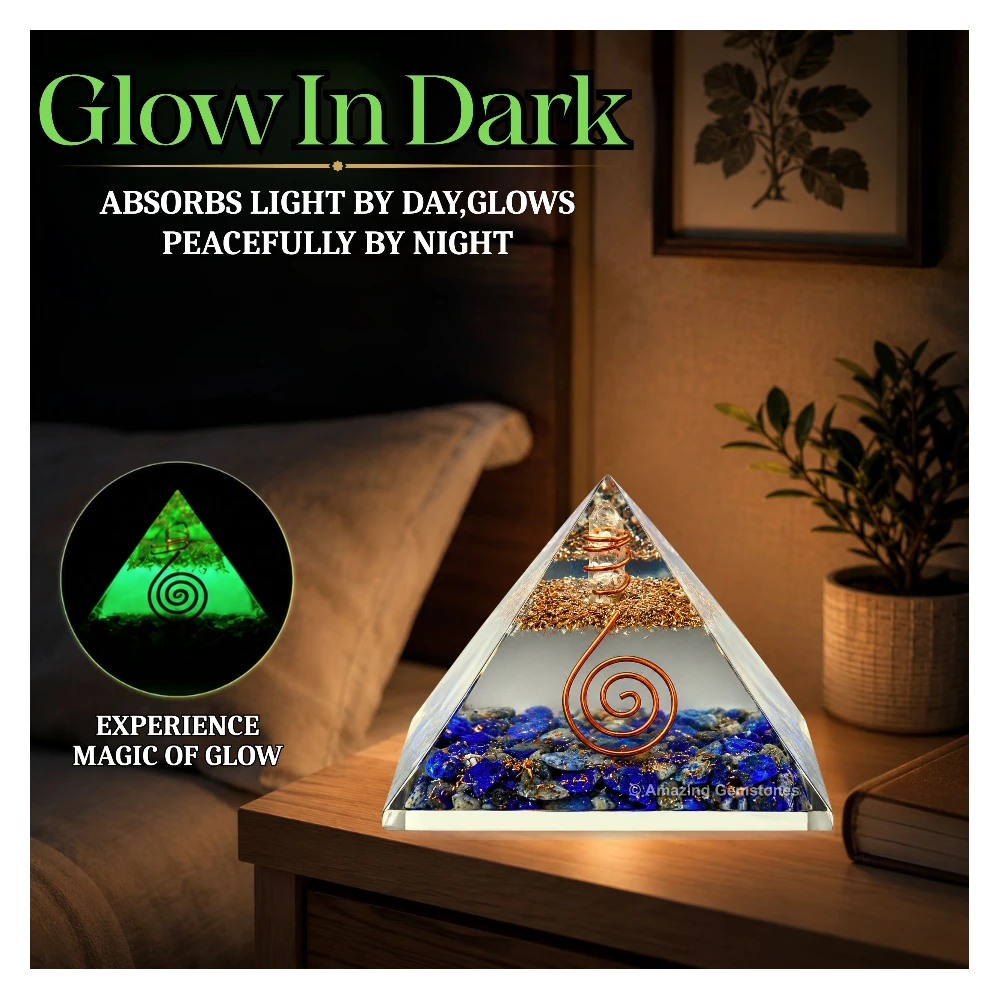 Lapis Lazuli Orgone Pyramid - Glow in Dark