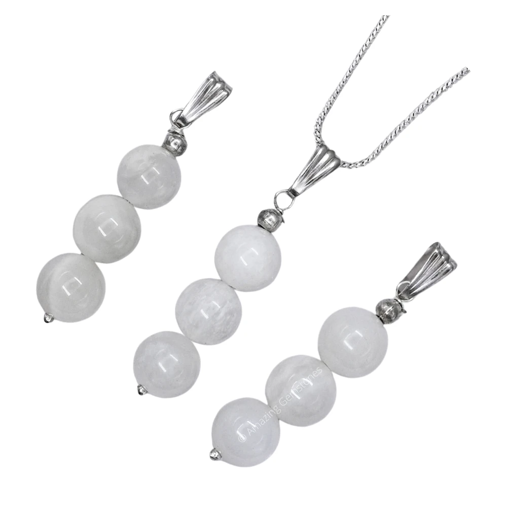 White Moonstone Bead Pendant (Silver)
