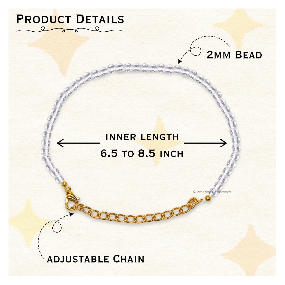 Clear Quartz Crystal Bracelet - 2mm Faceted Bead (Gold)