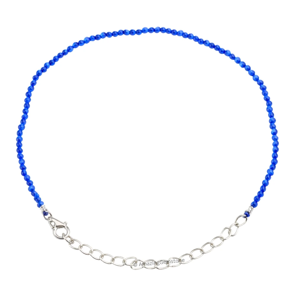 Dark Blue Chalcedony Crystal Bracelet - 2mm Faceted Bead (Silver)
