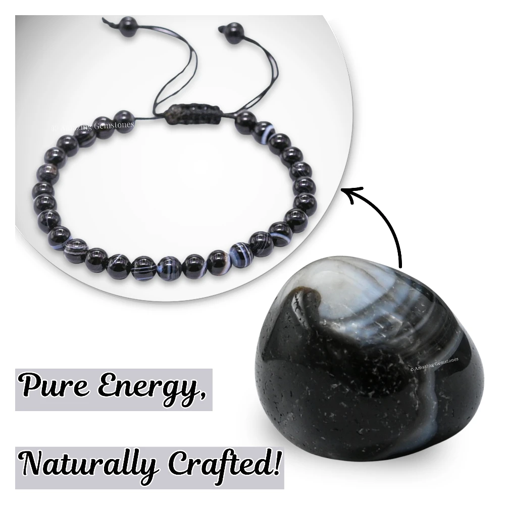 Black Banded Healing Crystal Bracelets - 6mm Beads (Adjustable)