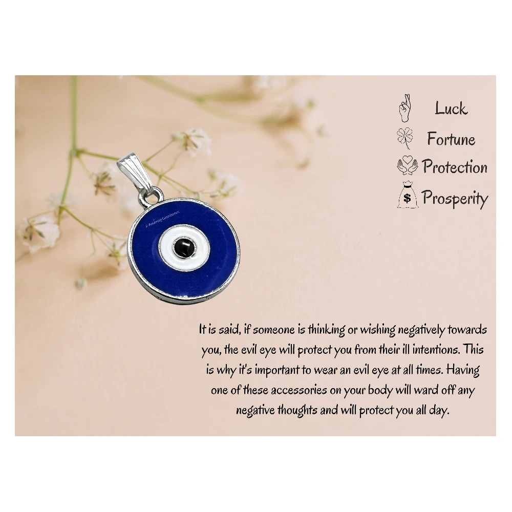 Blue Evil Eye Pendant - Round (Silver)