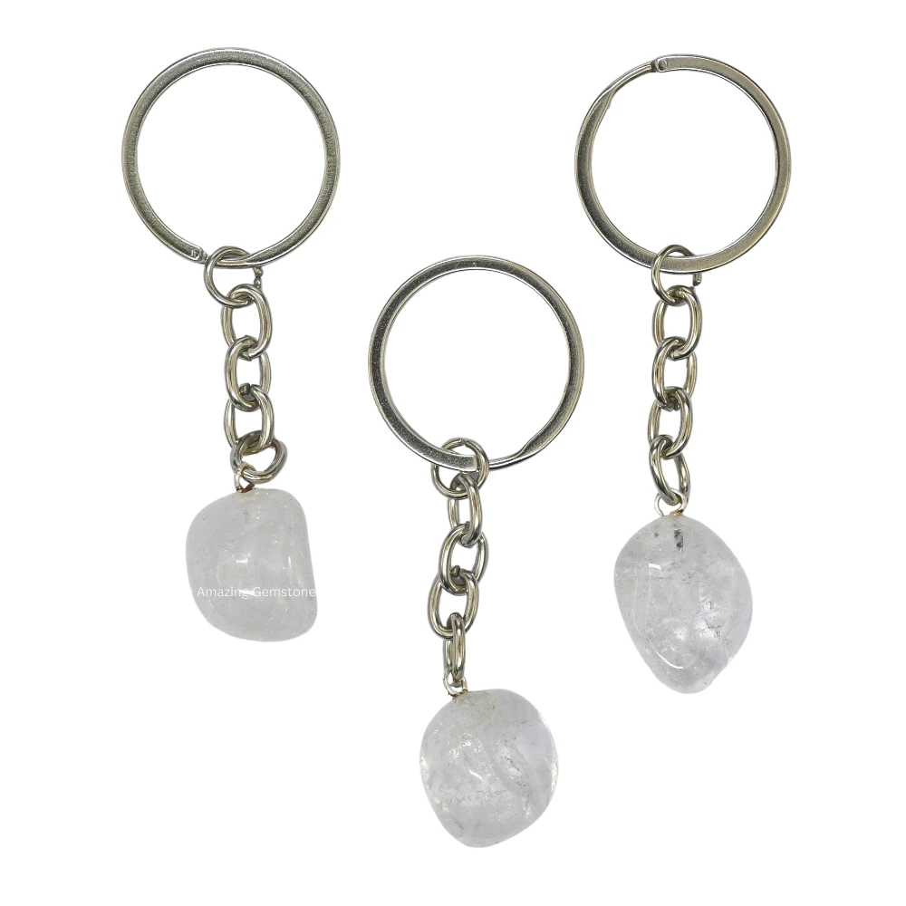 Clear Quartz Keychain Keys Holder (A Grade Tumble)