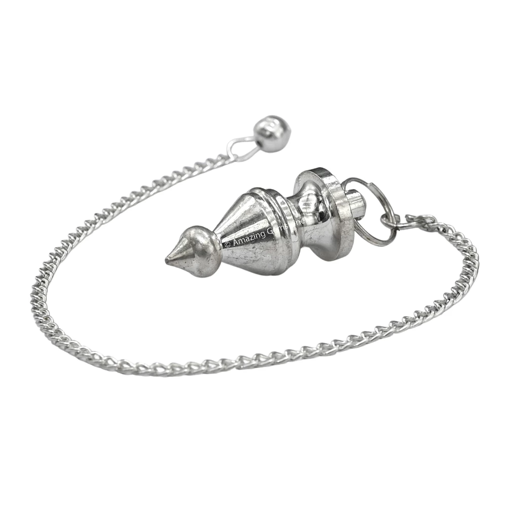 Copper Metal Pendulum - Silver Tear Drop with Ring Plate (MP101)