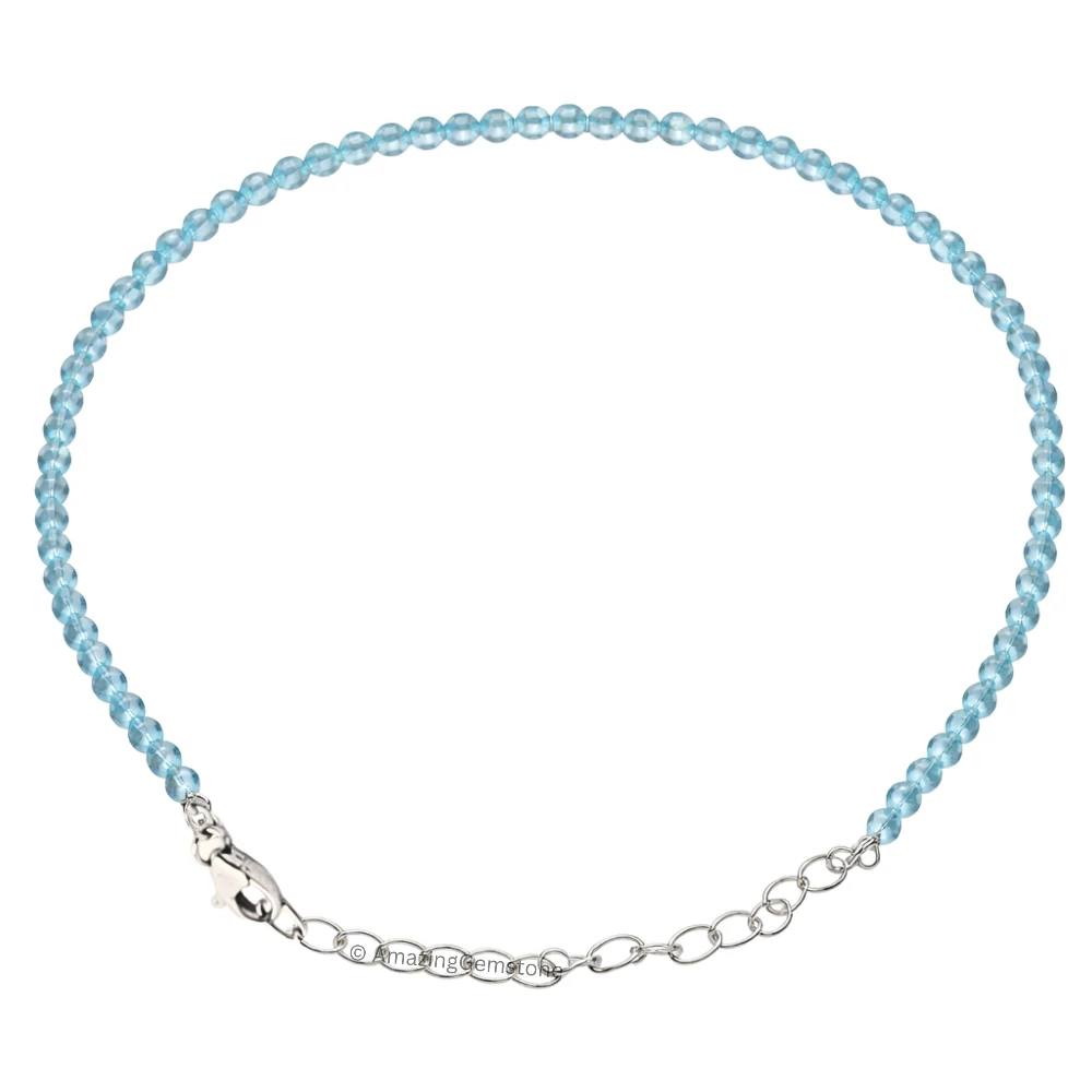 Sky Apatite Crystal Bracelet - 2mm Faceted Bead (Silver)