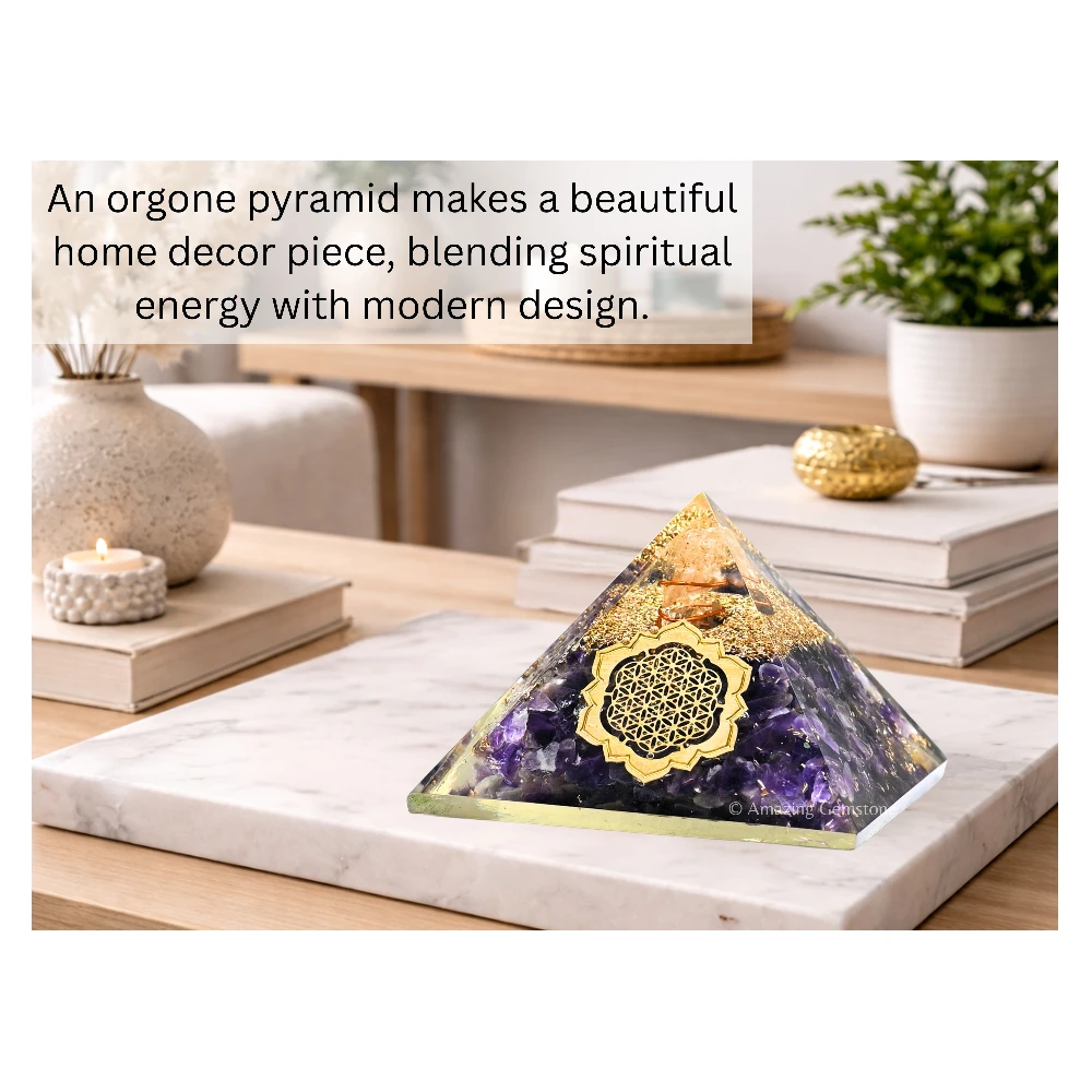 Amethyst Orgone Pyramid - Lotus Flower of Life