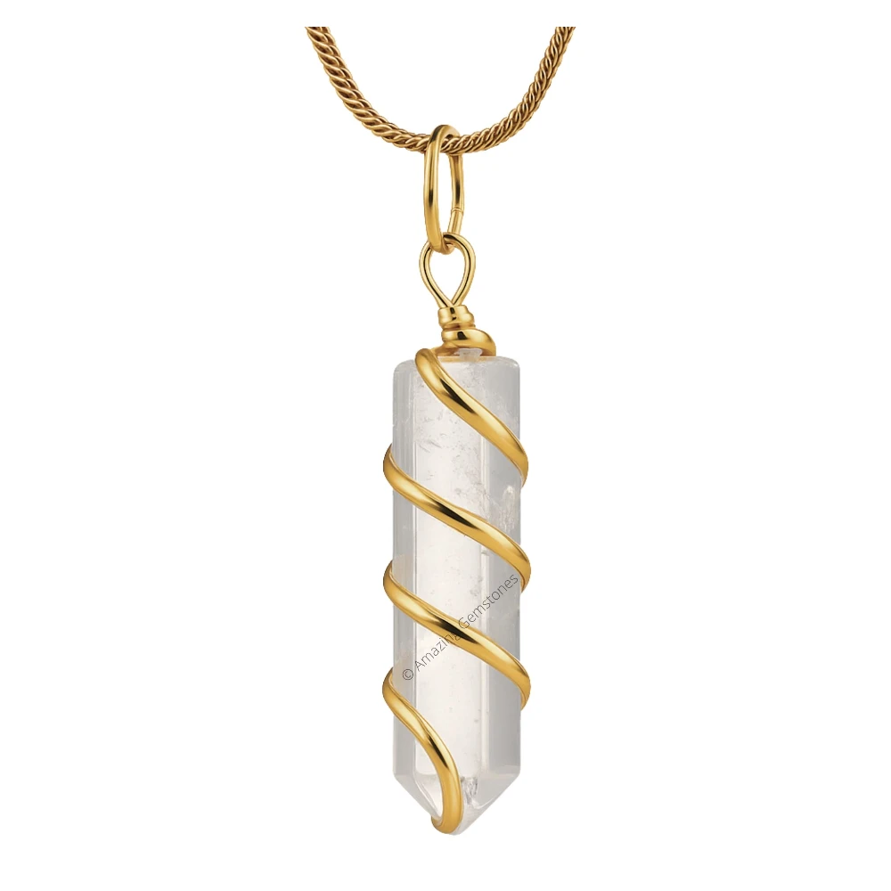 Clear Quartz Necklace - Spiral Pencil Point (Gold)