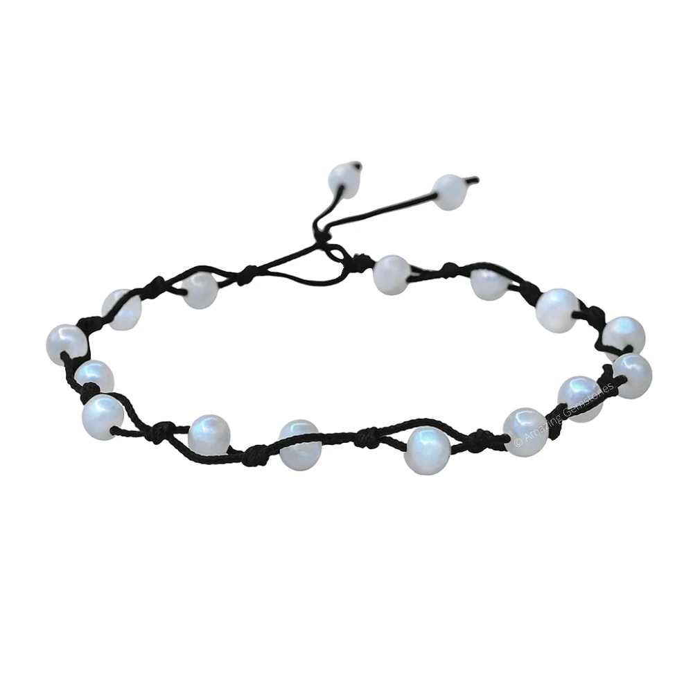 Rainbow Moonstone Anklet (Hand Knotted)
