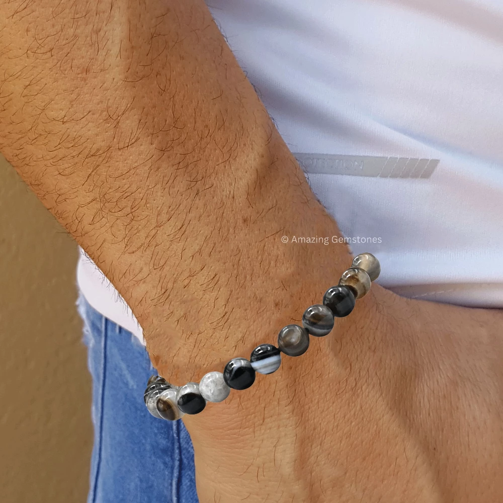 Black Banded Agate Bracelet (Adjustable)