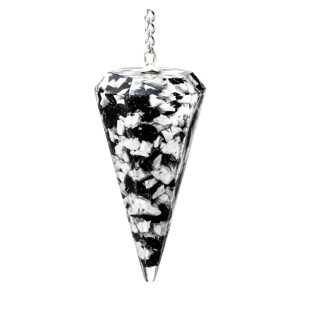 Black and White Tourmaline Orgone Pendulum
