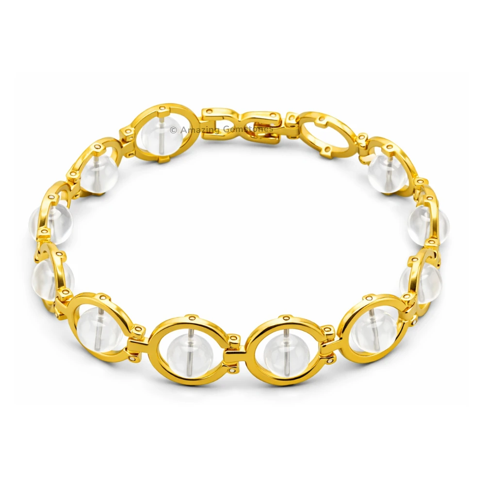 Clear Quartz Bracelet - Round Gold Chain