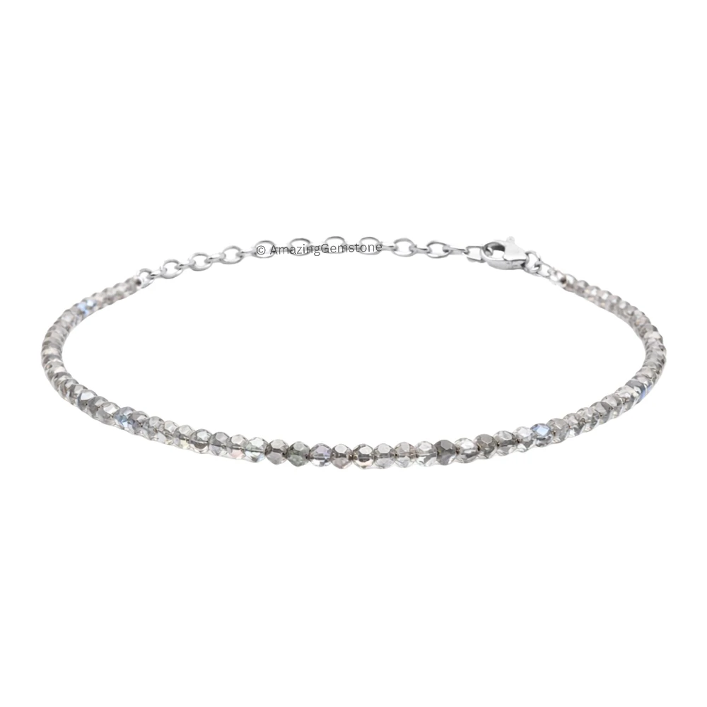 Labradorite Crystal Bracelet - 2mm Faceted Bead (Silver)