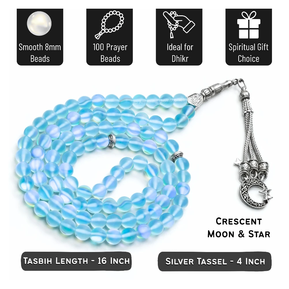 Blue Mermaid Tasbeeh Sibha Prayer Beads (Silver)