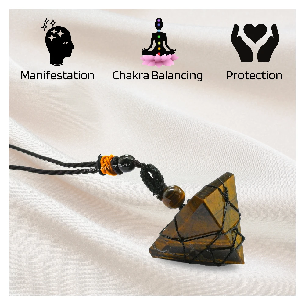 Tiger Eye Pyramid Pendant Necklace (Macrame)