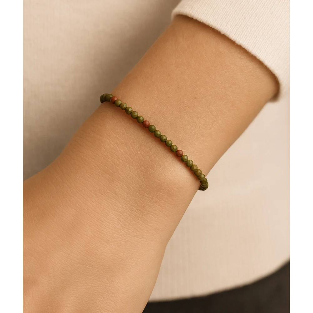 Unakite Crystal Bracelet - 2mm Faceted Bead (Gold)