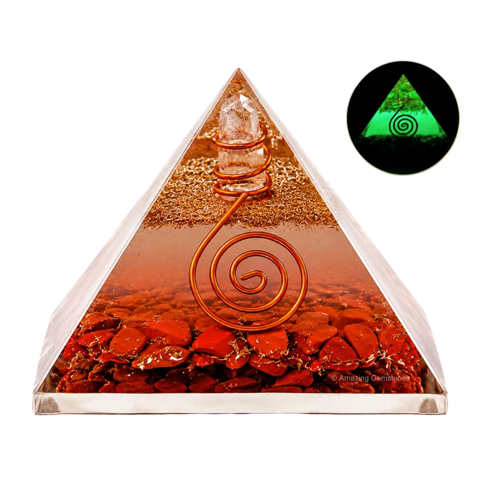 Red Jasper Orgone Pyramid - Glow in Dark