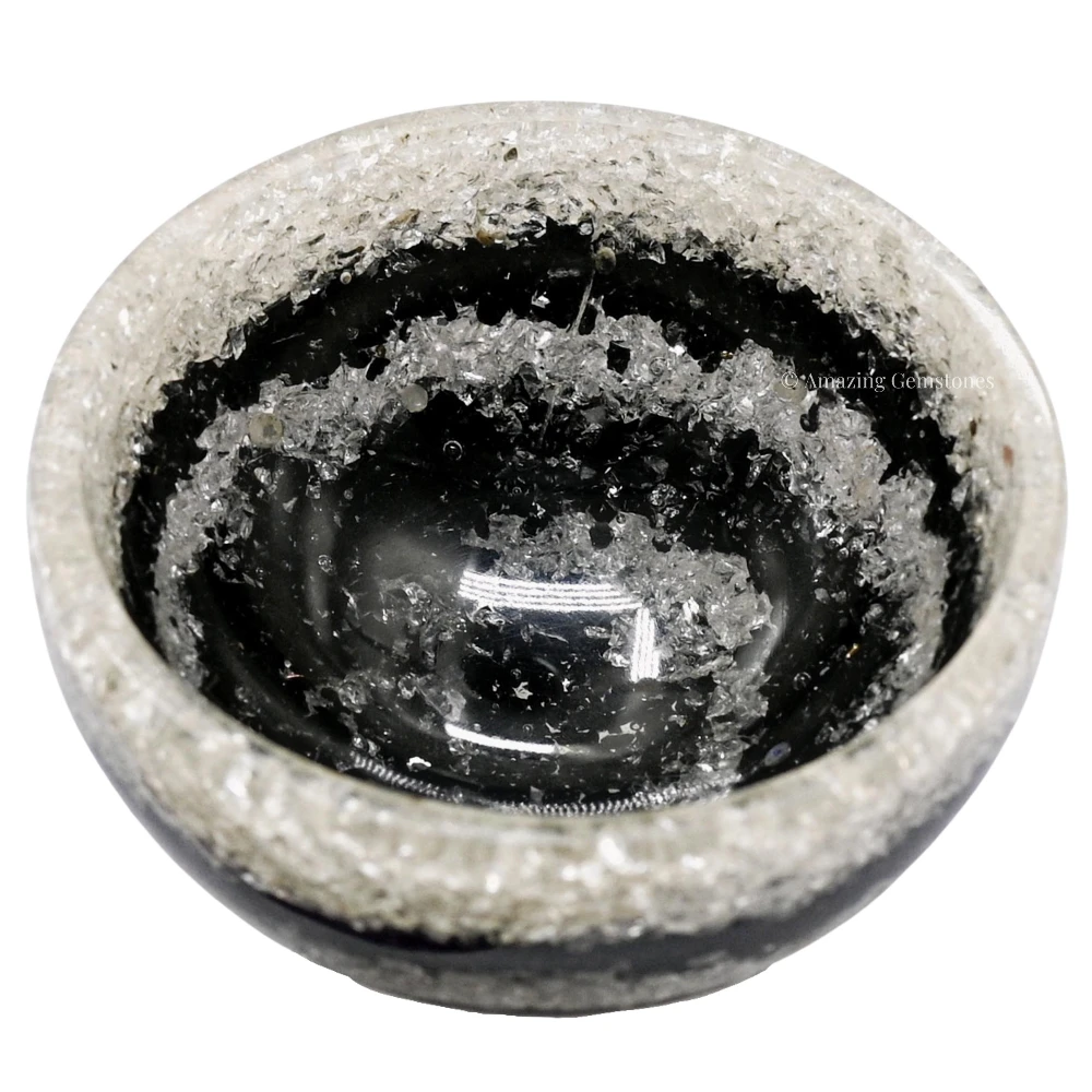 Black Tourmaline & Clear Quartz Layer Crystal Orgone Bowl (4 Inch)